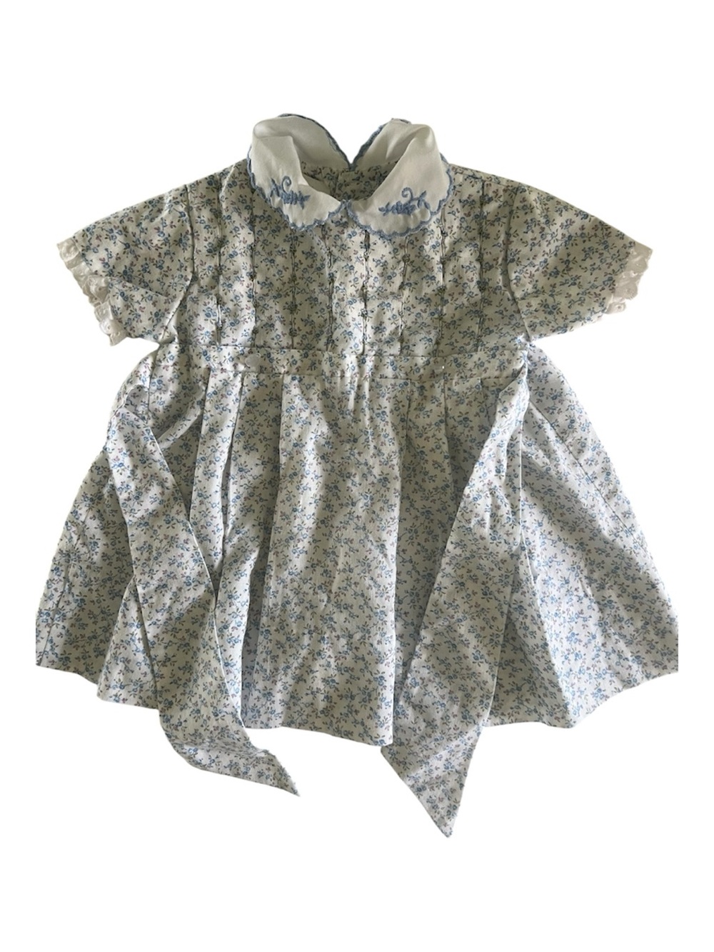 Vintage Polly Flinders Hand Smocked Floral Dress 24 Months Embroidered Collar